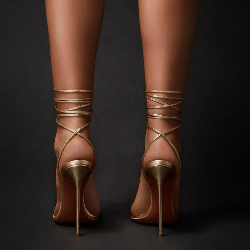 Ann – Gold Ankle Strap Stiletto Sandals