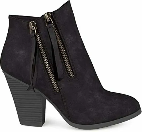 Brinley Co. Women’s Vally Faux Leather Stacked Wood Heel Double Zipper Booties  Size 10M