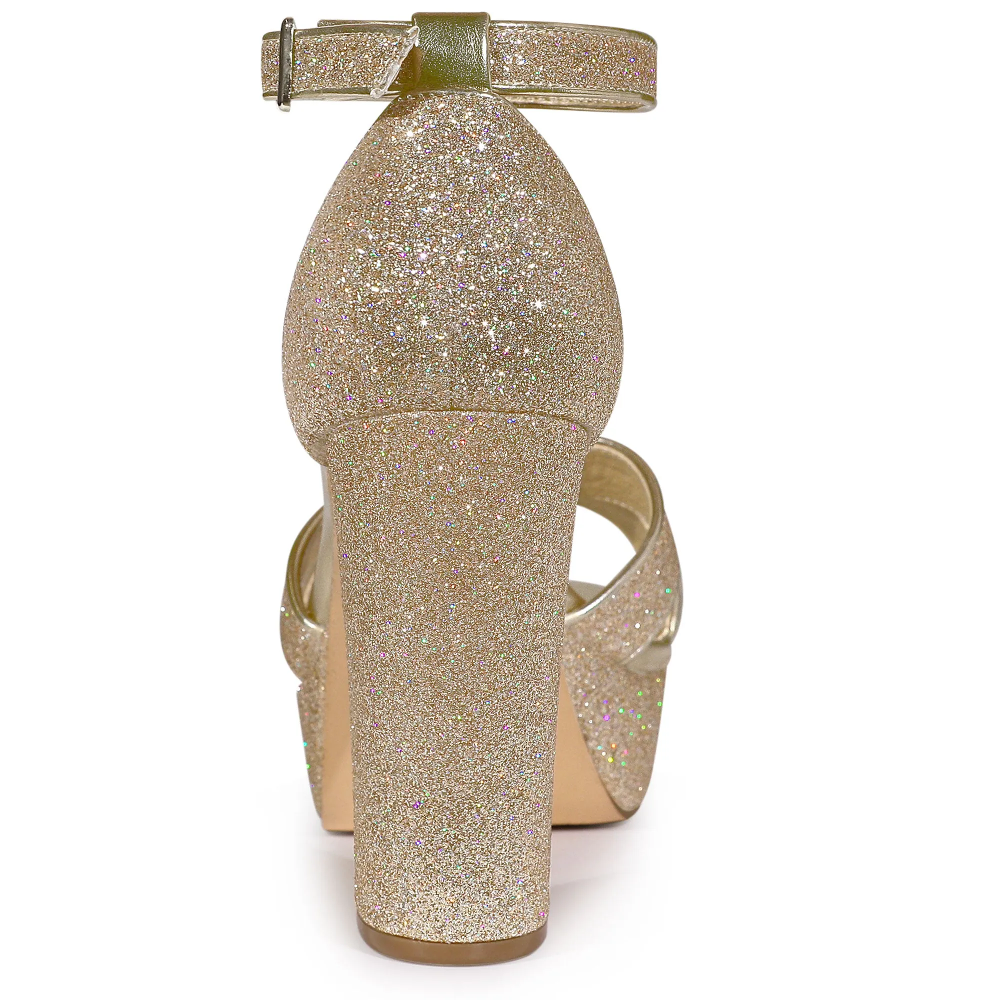Perphy Glitter Platform Crisscross Strap Chunky Heel Sandal