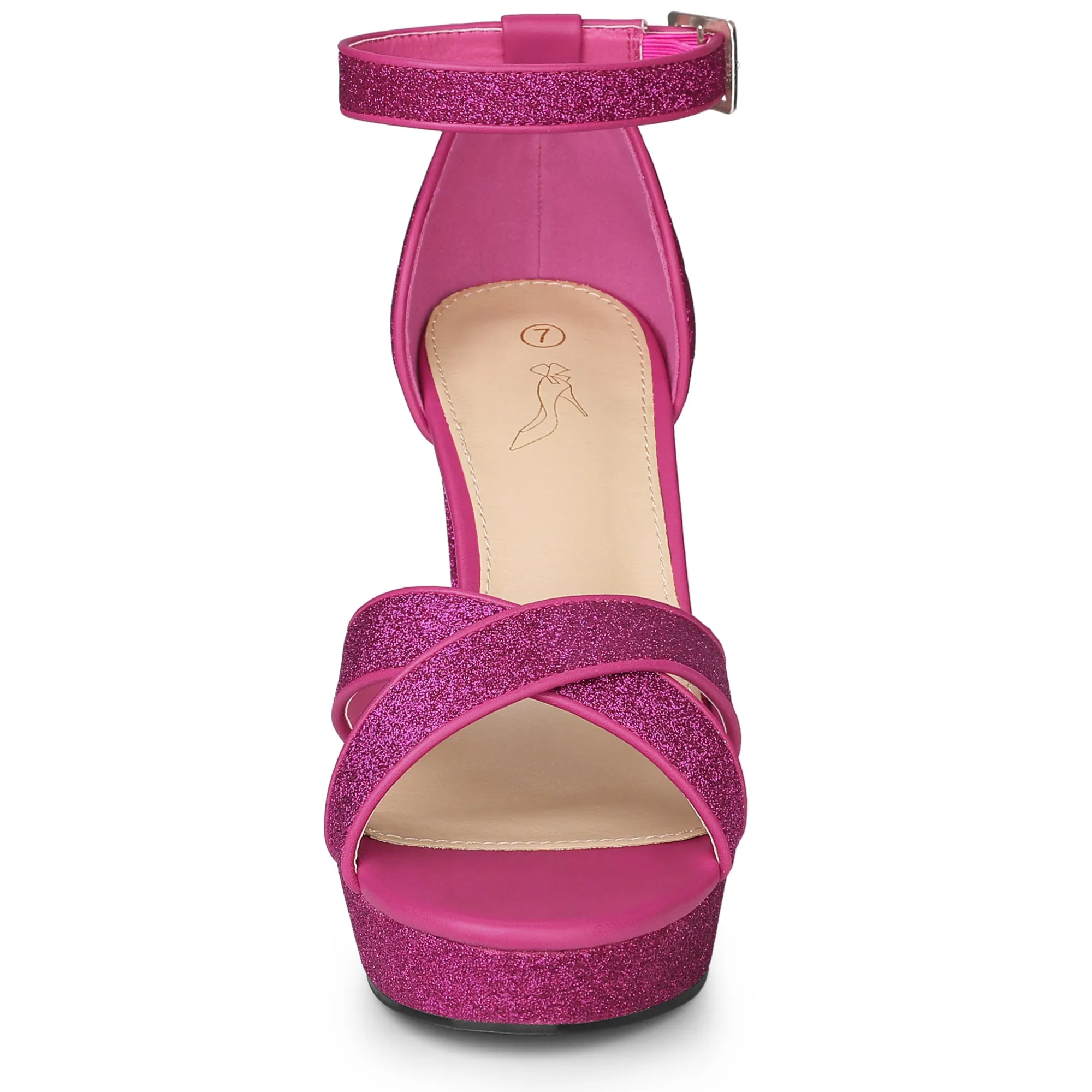 Perphy Glitter Platform Crisscross Strap Chunky Heel Sandal