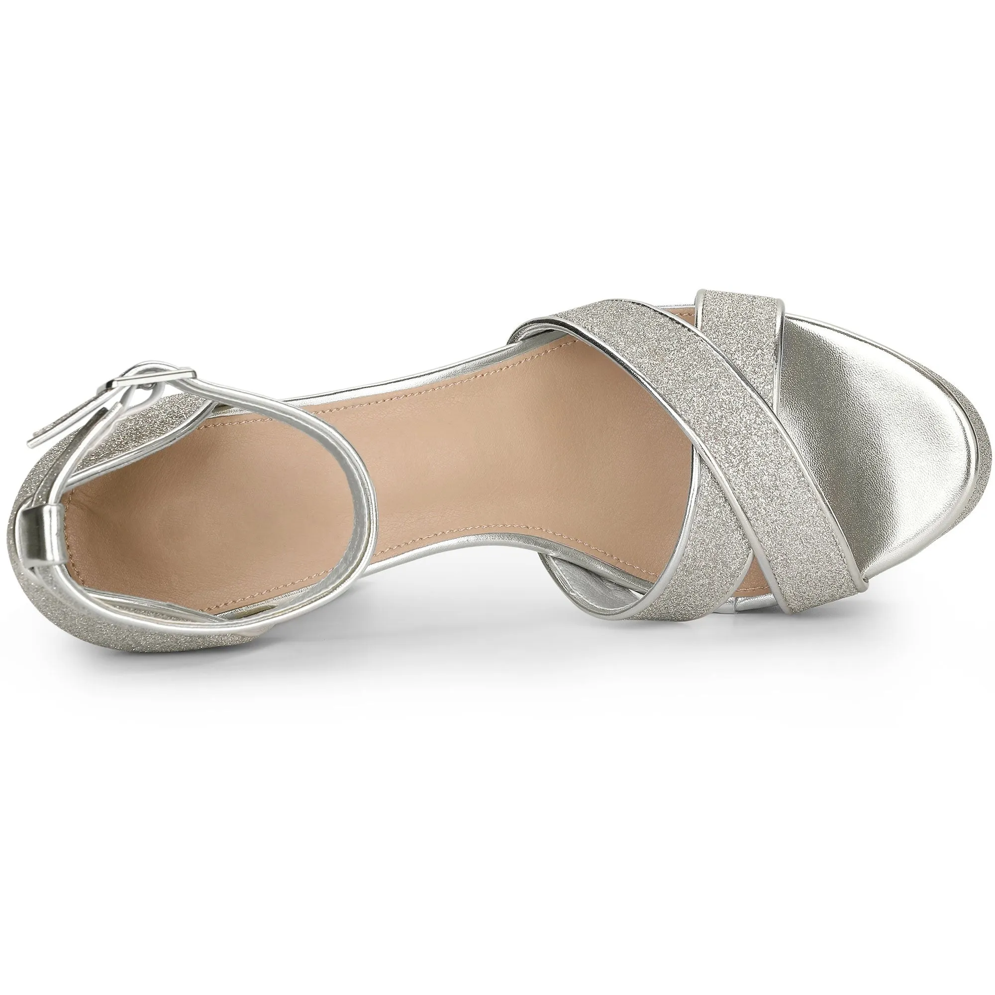 Perphy Glitter Platform Crisscross Strap Chunky Heel Sandal