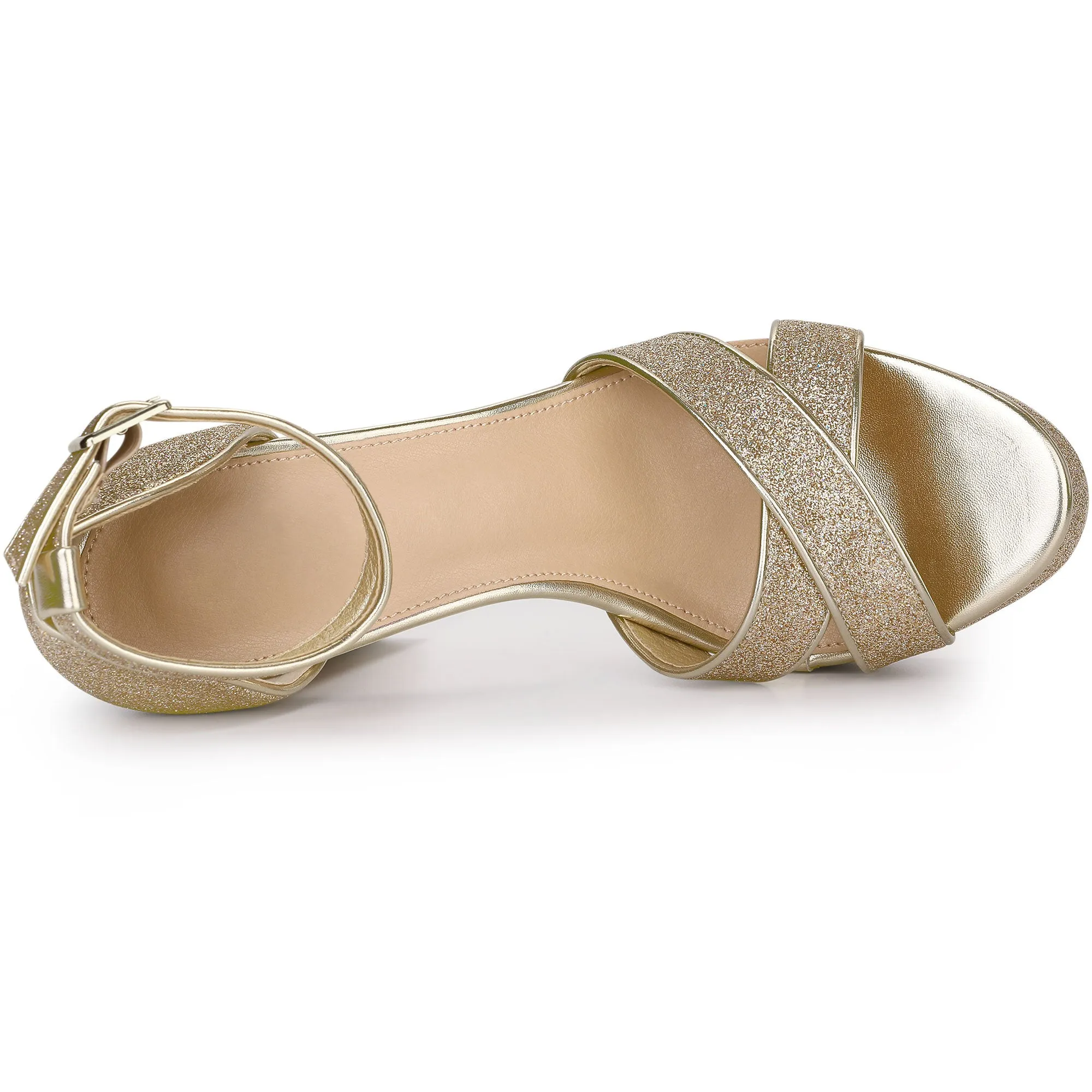 Perphy Glitter Platform Crisscross Strap Chunky Heel Sandal