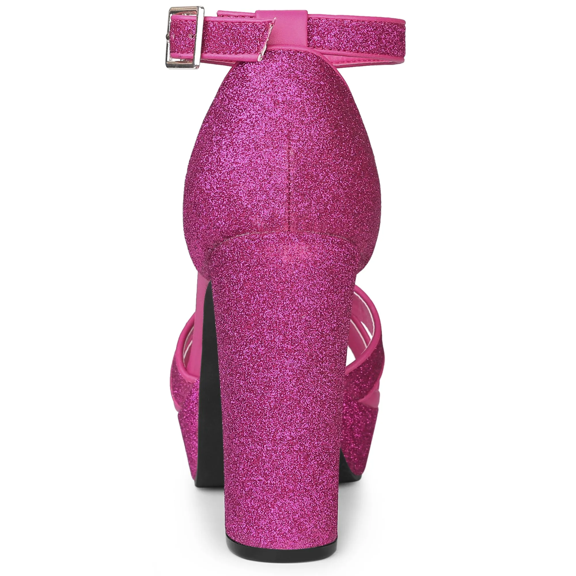 Perphy Glitter Platform Crisscross Strap Chunky Heel Sandal