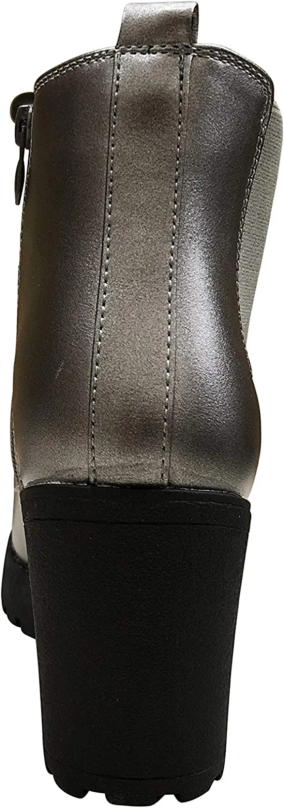 REFRESH CLUB-01 Pewter Elastic Panel Brown Slip On Chunky Heel Ankle Booties