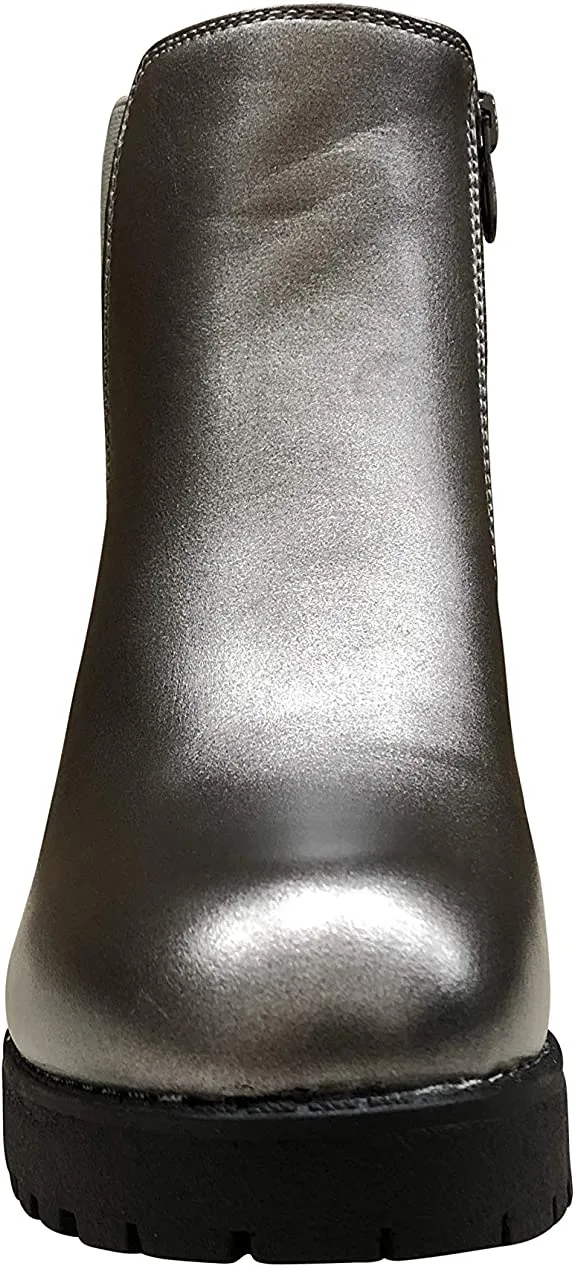 REFRESH CLUB-01 Pewter Elastic Panel Brown Slip On Chunky Heel Ankle Booties