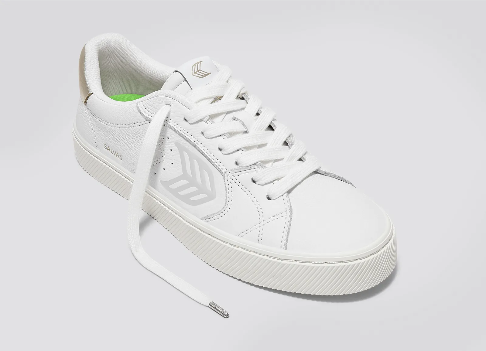 SALVAS White Premium Leather Ice Logo Metallic Gold Sneaker Women
